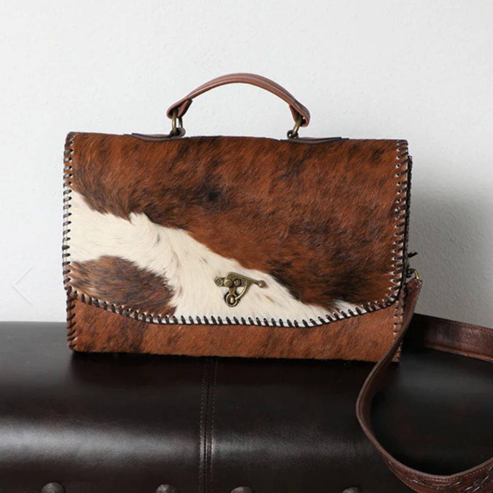 JUAN ANTONIO TRICOLOR HAIR ON HIDE LEATHER LAPTOP BRIEFCASE